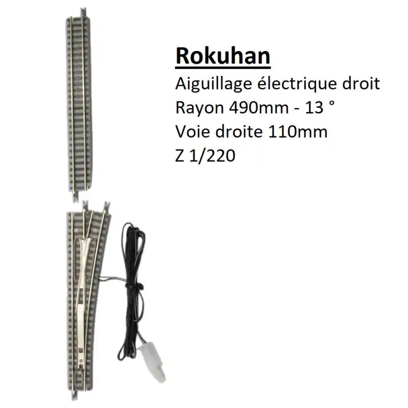 Aiguillage électrique droit, R490-13° + voie droite biseautée 110mm, R040 - ROKUHAN R040 - Z 1/220 Super Prix