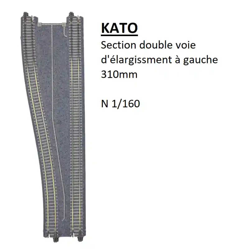 Section double voie d‘élargissement à gauche, 310mm, traverse béton - KATO 20-051 - N 1/160 Nouveauté
