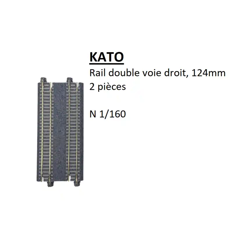 Acheter En Ligne Rail double voie droit, 124 mm, 2 pièces, traverse béton - KATO 20-023 - N 1/160