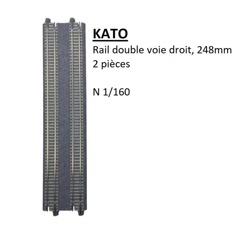 Rail double voie droit, 248 mm, 2 pièces, traverse béton - KATO 20-004 - N 1/160 Dernière Chance