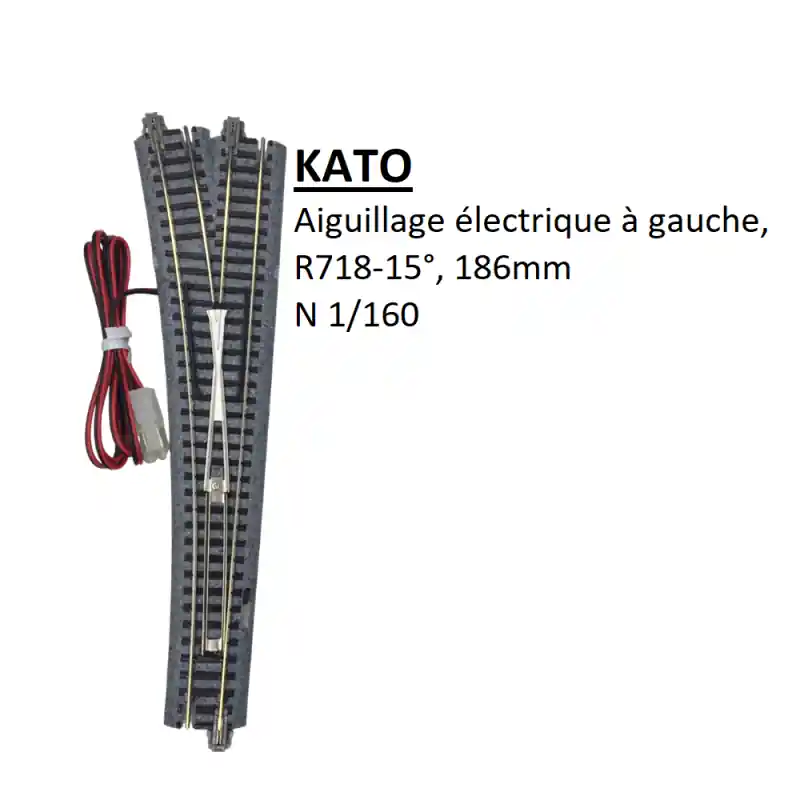 Remise Aiguillage électrique à gauche, R718-15°, 186mm - KATO 20-202 - N 1/160