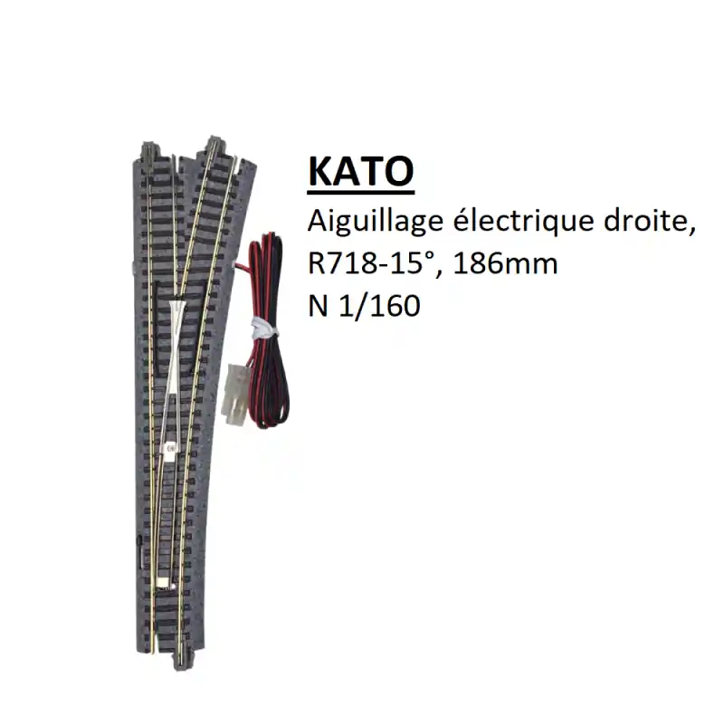 Aiguillage électrique à droite, R718-15°, 186mm - KATO 20-203 - N 1/160 Petit Prix