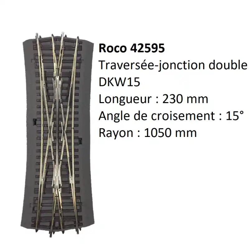 Traversée jonction double DKW15 avec ballast, à commande manuelle - ROCO 42595 - HO 1/87 Haute Qualité