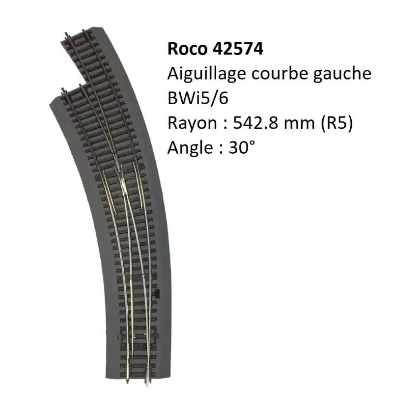Aiguillage Courbe gauche, BWI5/6 avec ballast, à commande manuelle - ROCO 42574 - HO 1/87 Offre Limitée