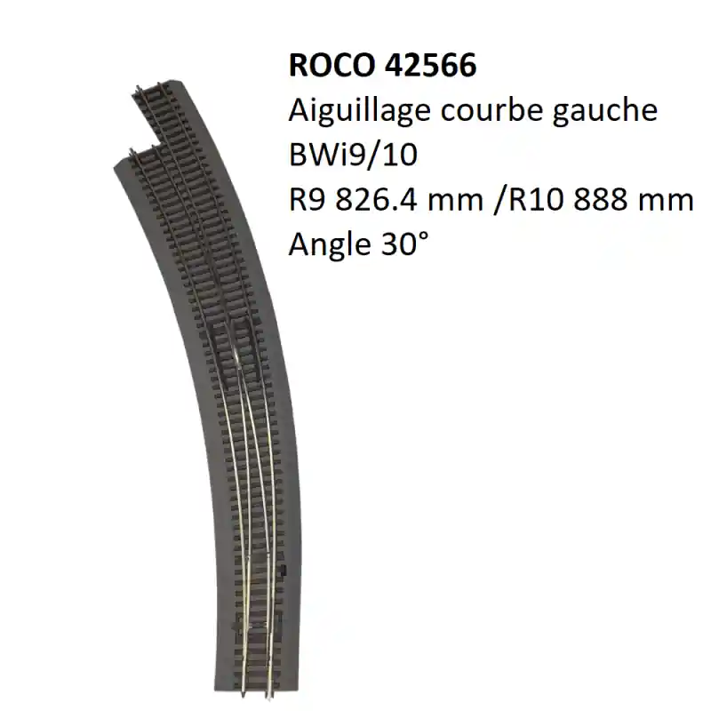 Bon Marché Aiguillage Courbe gauche, BWI9/10 avec ballast, à commande manuelle - ROCO 42566 - HO 1/87