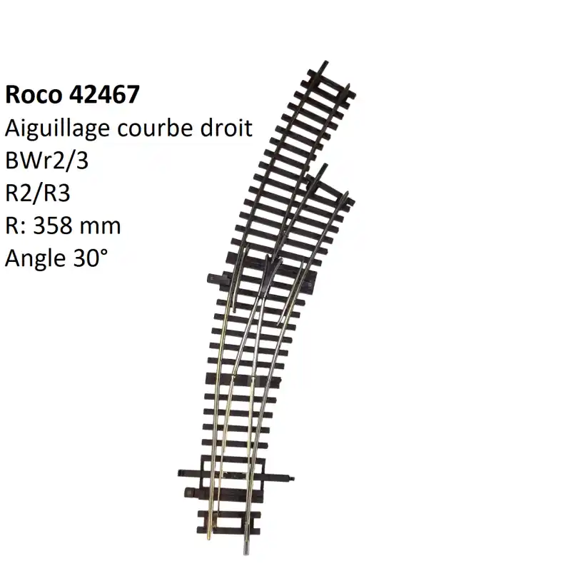 Aiguillage Courbe droit, BWr2/3, sans mécanisme d‘aiguillage - ROCO 42467 - HO 1/87 Acheter Direct