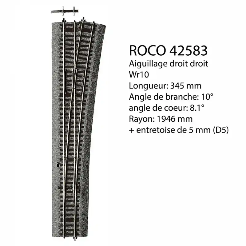 Expédition Rapide Aiguillage droit Wr10, Ballast souple, commande manuelle - ROCO 42583 - HO 1/87