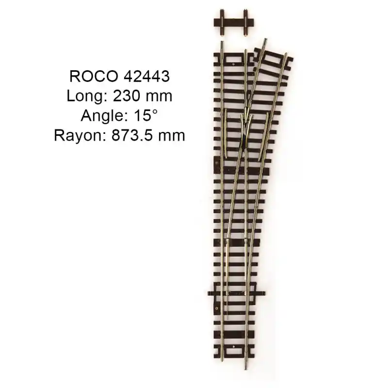 Rail, aiguillage droit à droite 230mm, Wr15, 15 degrés, code 83 - ROCO 42443 - HO 1/87 Achat Immédiat