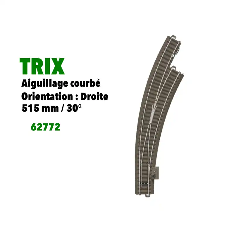 Aiguillage courbé à droite 515 mm / 30° - TRIX 62772 - HO-1/87 Commander Maintenant