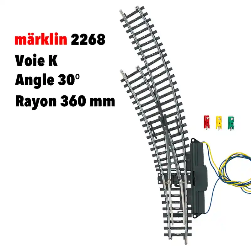 Achetez Aujourd'hui Aiguillage enroulé à gauche voie K, courbe extérieure 30°, entraxe 64,6 mm avec moteur - MARKLIN 2268 - HO 1/87