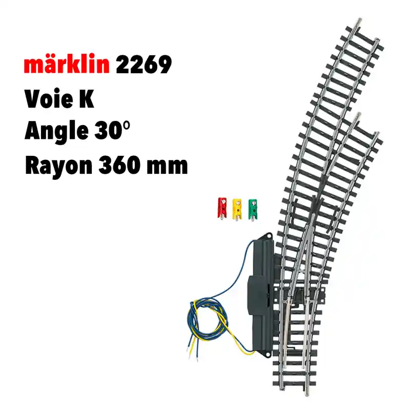 Aiguillage enroulé à droite voie K, courbe extérieure 30°, entraxe 64,6 mm avec moteur - MARKLIN 2269 - HO 1/87 Achetez Aujourd'hui