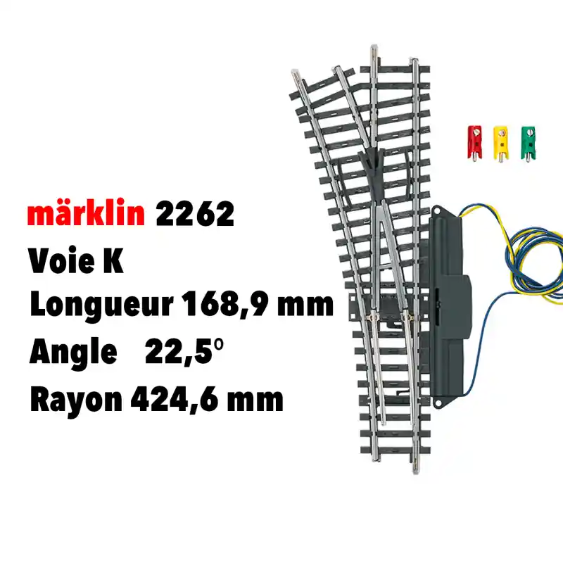 Expédié Aujourd'hui Aiguillage à gauche voie K 168,9 mm / rayon 424,6 mm 22,5° avec moteur - MARKLIN 2262 - HO 1/87