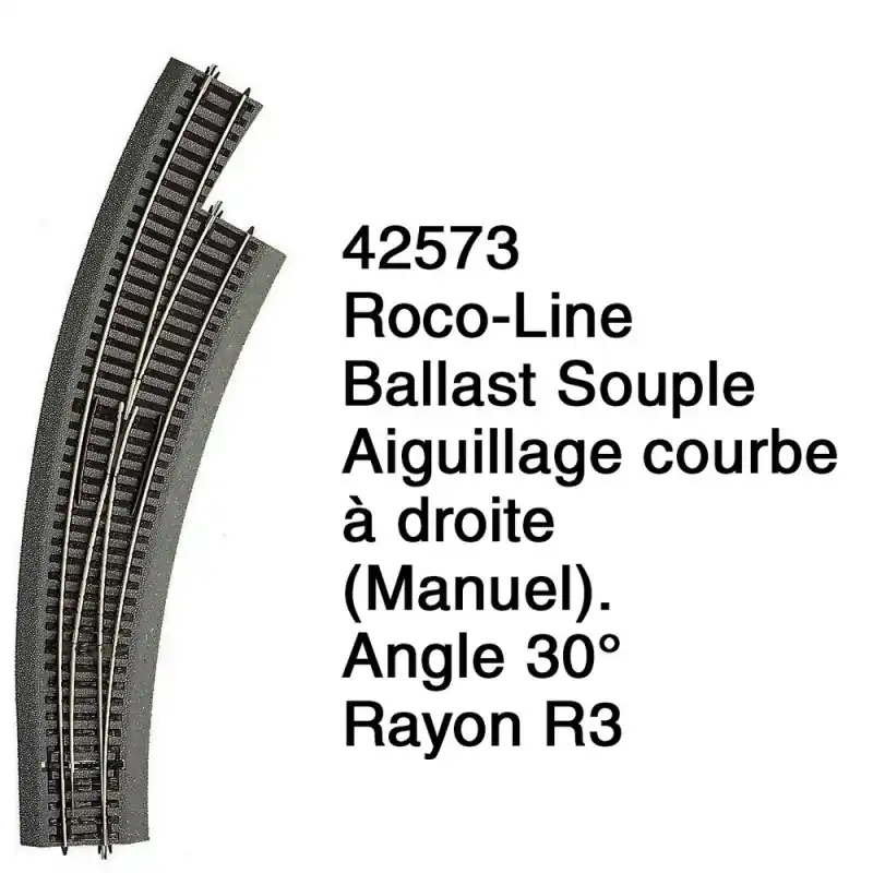 Marque Aiguillage courbe à droite R3 Ballast Souple-HO 1/87-ROCO 42573