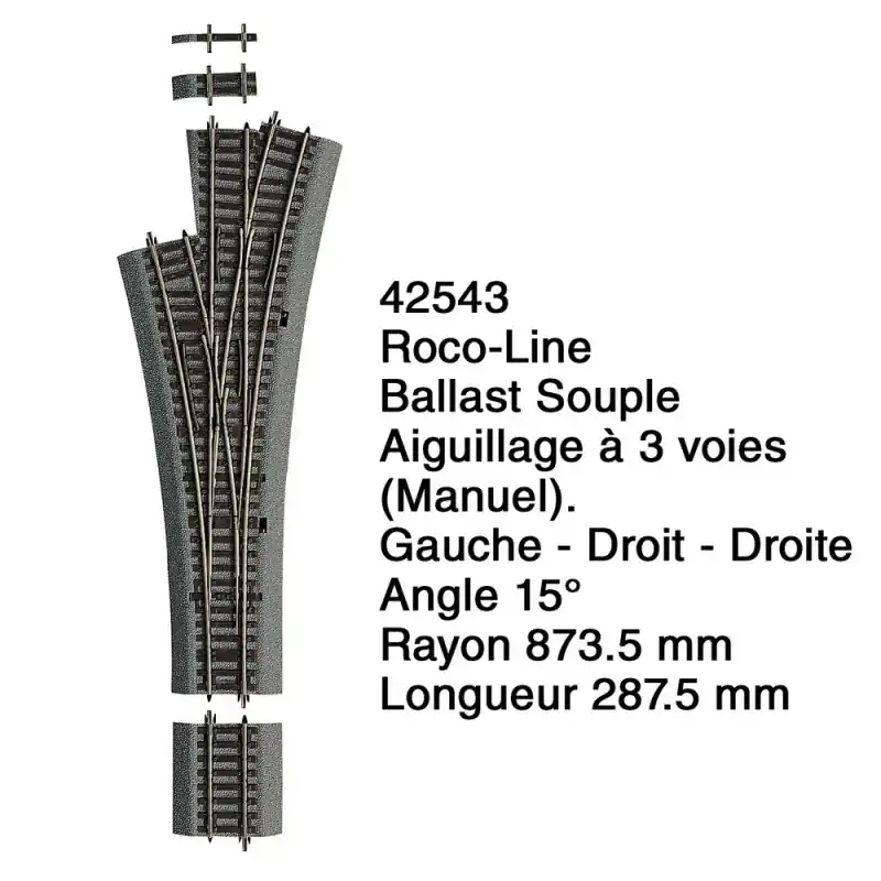 Aiguillage à 3 voies Ballast Souple-HO 1/87-ROCO 42543 Achat Immédiat