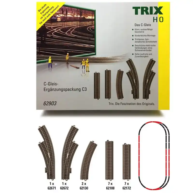 Coffret de rails complémentaires C3-HO-1/87-Trix 62903 Expédition Rapide