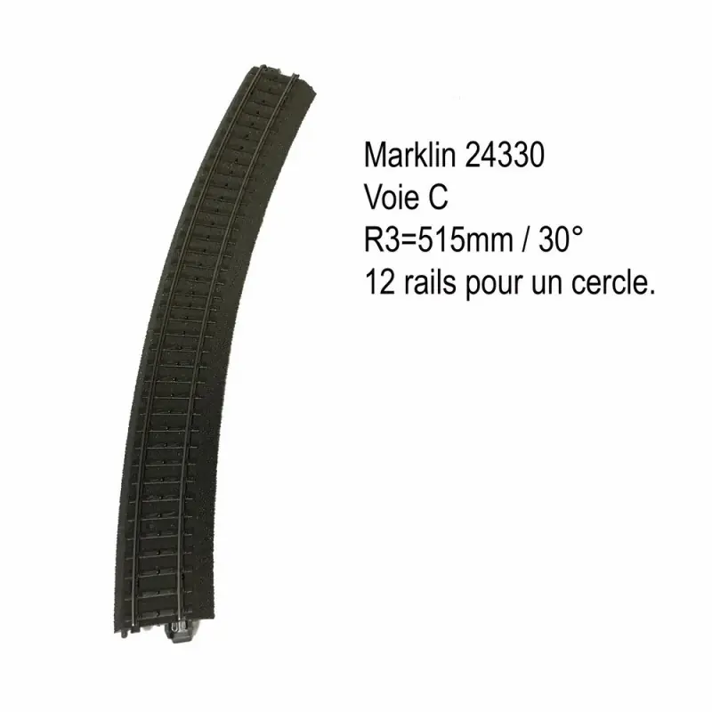 Commande En Gros Rail courbe R3- 515mm 30 degrés voie C-HO-1/87-MARKLIN 24330