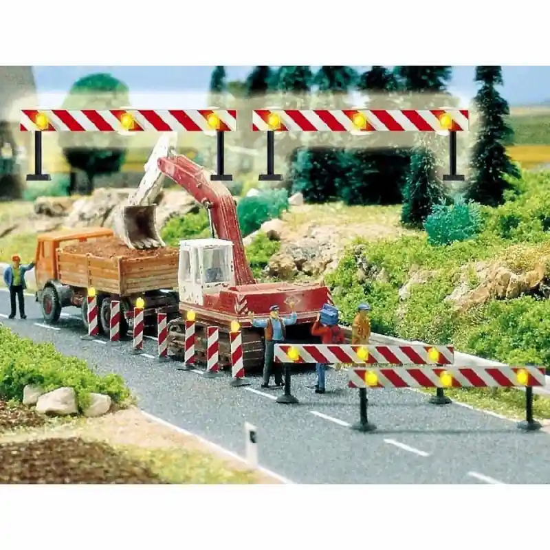 2 barrières de chantier avec éclairage fonctionnel -HO-1/87-BUSCH 5905 Paiement Sécurisé