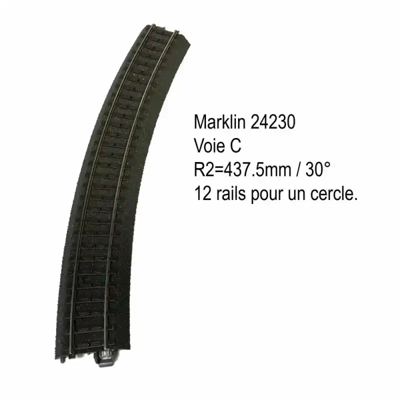 Rail courbe R2- 437.5mm 30 degrés voie C-HO-1/87-MARKLIN 24230 Remise