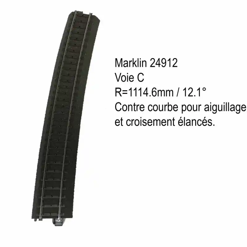 Authentique Rail courbe R - 1114.6mm 12.1 degrés voie C-HO-1/87-MARKLIN 24912
