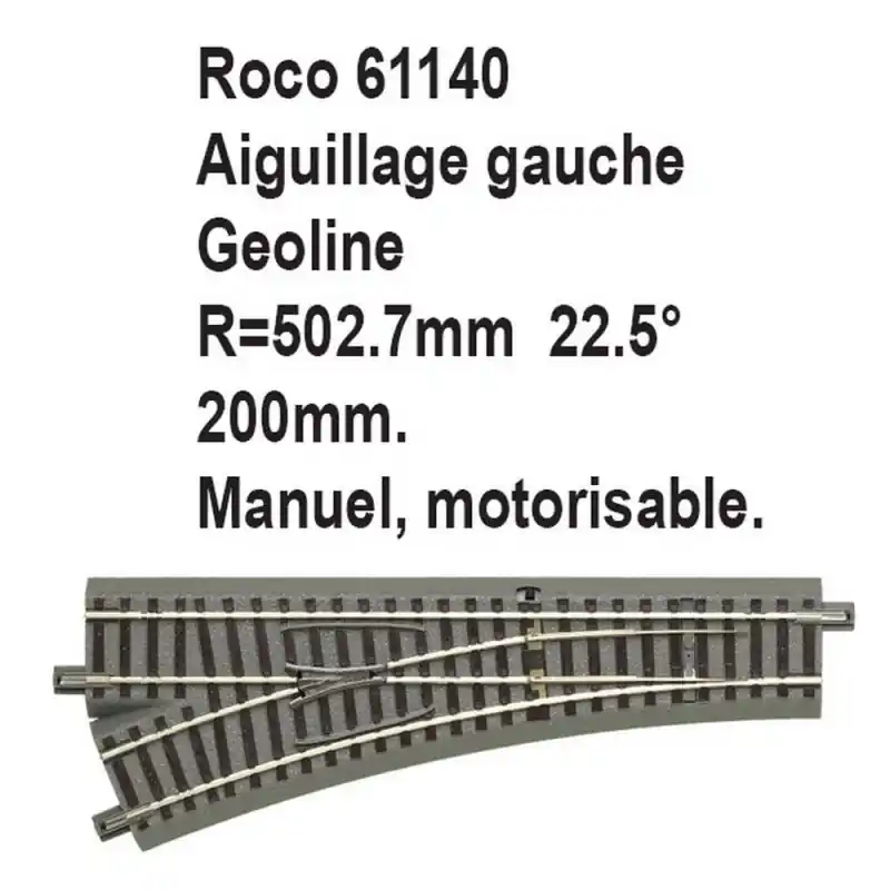 Petit Prix Aiguillage gauche geoline R 502.7mm, 200mm, 22.5 degrés-HO-1/87-ROCO 61140