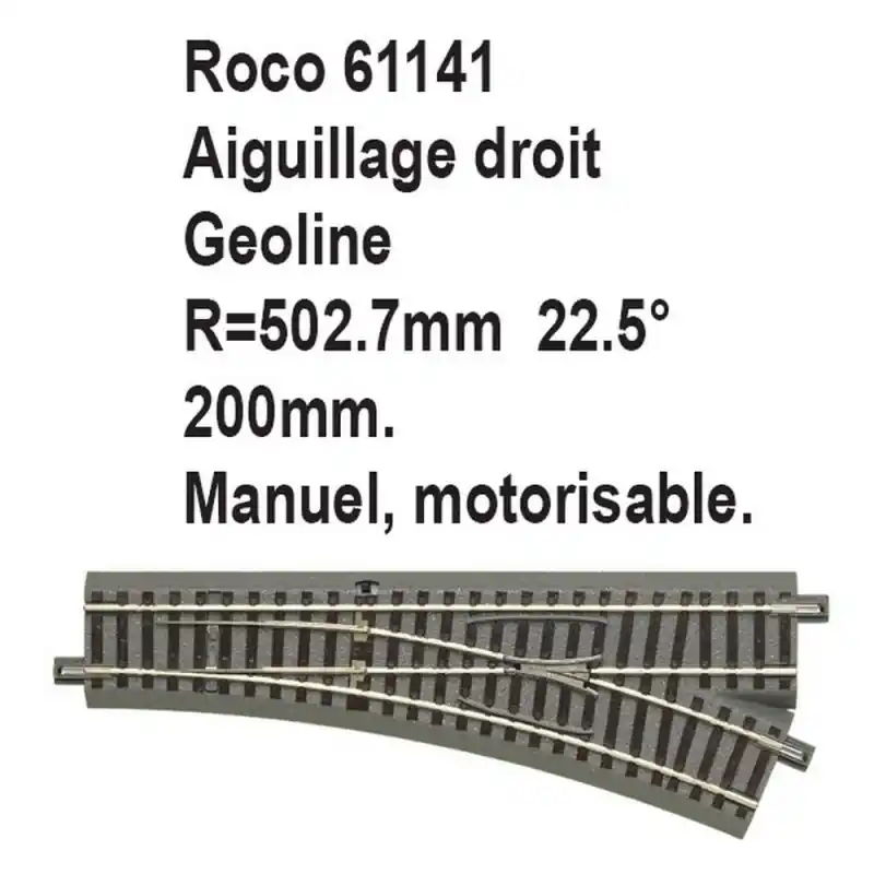 Prix Réduit Aiguillage droit geoline R 502.7mm, 200mm, 22.5 degrés-HO 1/87-ROCO 61141