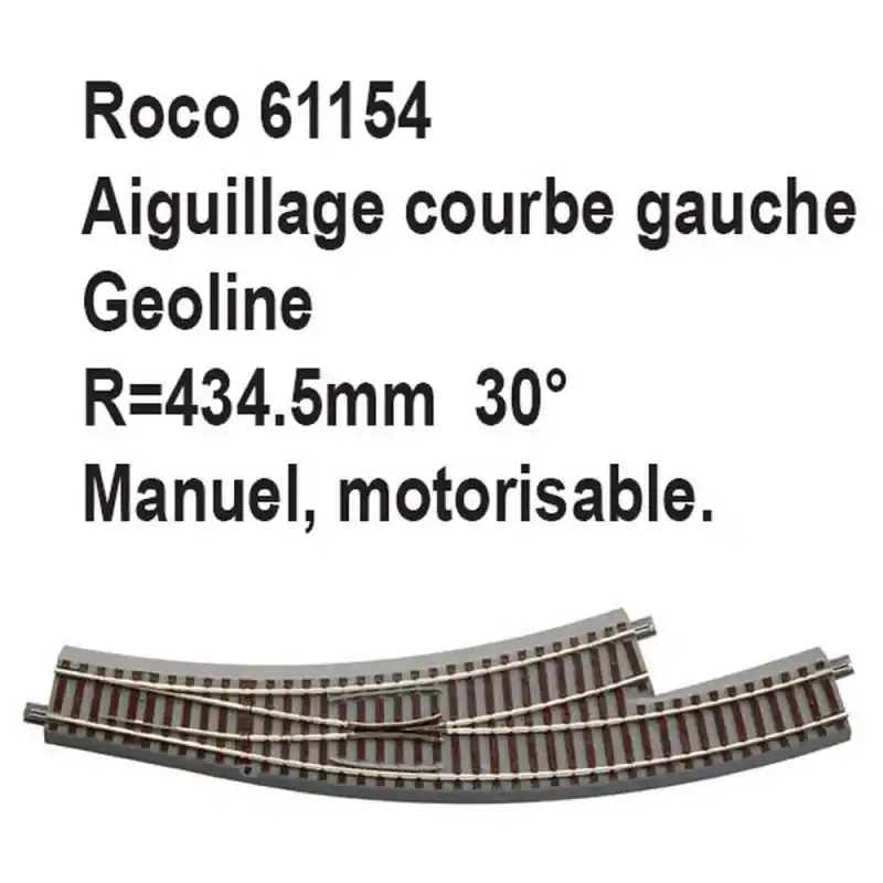 Aiguillage courbe gauche geoline R 434.5mm, 30 degrés-HO-1/87-ROCO 61154 Réduction