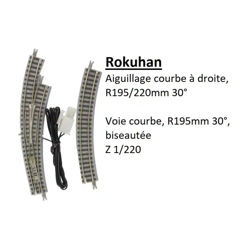 Aiguillage courbe à droite, R 195/220-30°, voie courbe, R195-30°, biseautée - ROKUHAN R027 - Z 1/220 Promotion Saisonnière