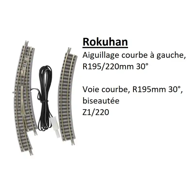 Dernier Modèle Aiguillage courbe à gauche, R 195/220-30°, voie courbe, R195-30°, biseautée - ROKUHAN R026 - Z 1/220
