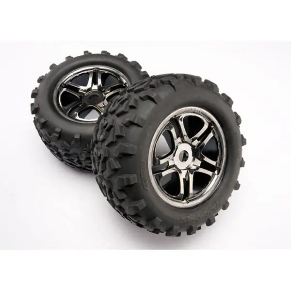 Roues Montees Collees Jantes Chrome Noires Maxx pour Maxx Series (2) TRAXXAS - 4983A Vente Directe