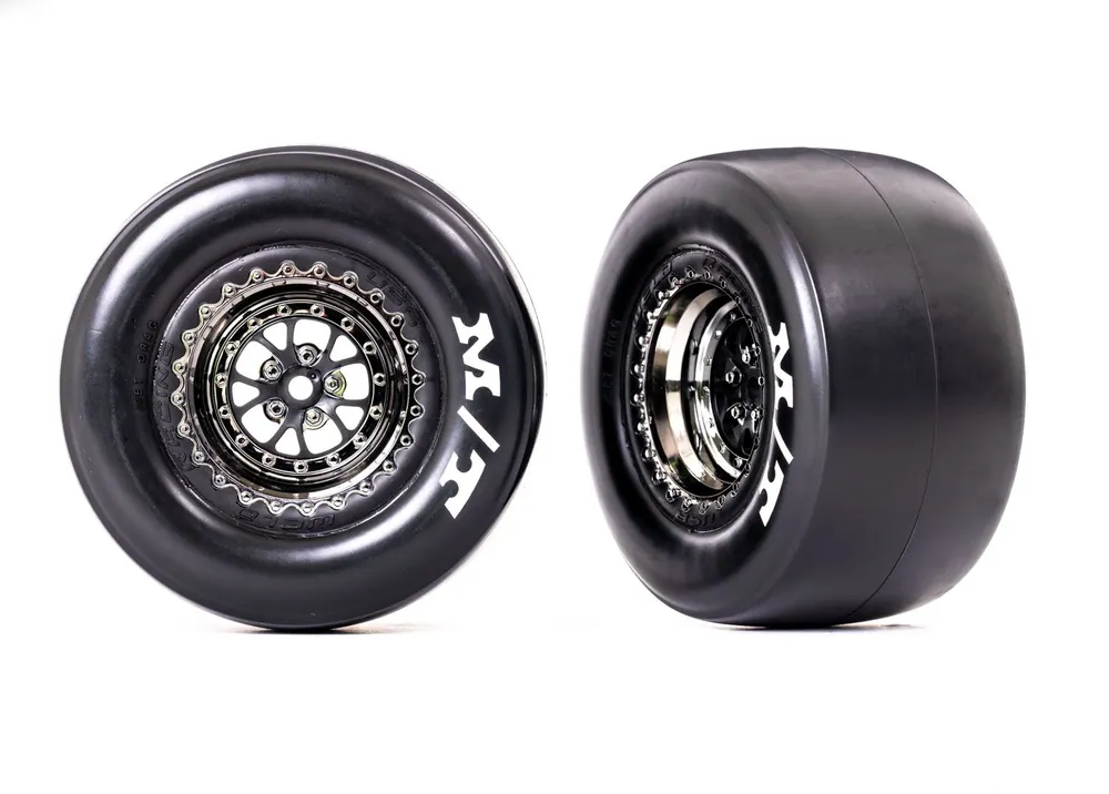 Offre Du Jour Roues Montees Collees Arrieres Chromees Noires Forte Adherence (2) TRAXXAS - 9476X