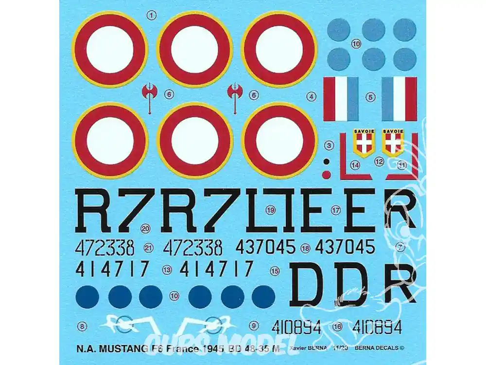 Decalques Berna decals BD48-35M NORTH AMERICAN F. MUSTANG FRANCE 1945 1/48 Promotion