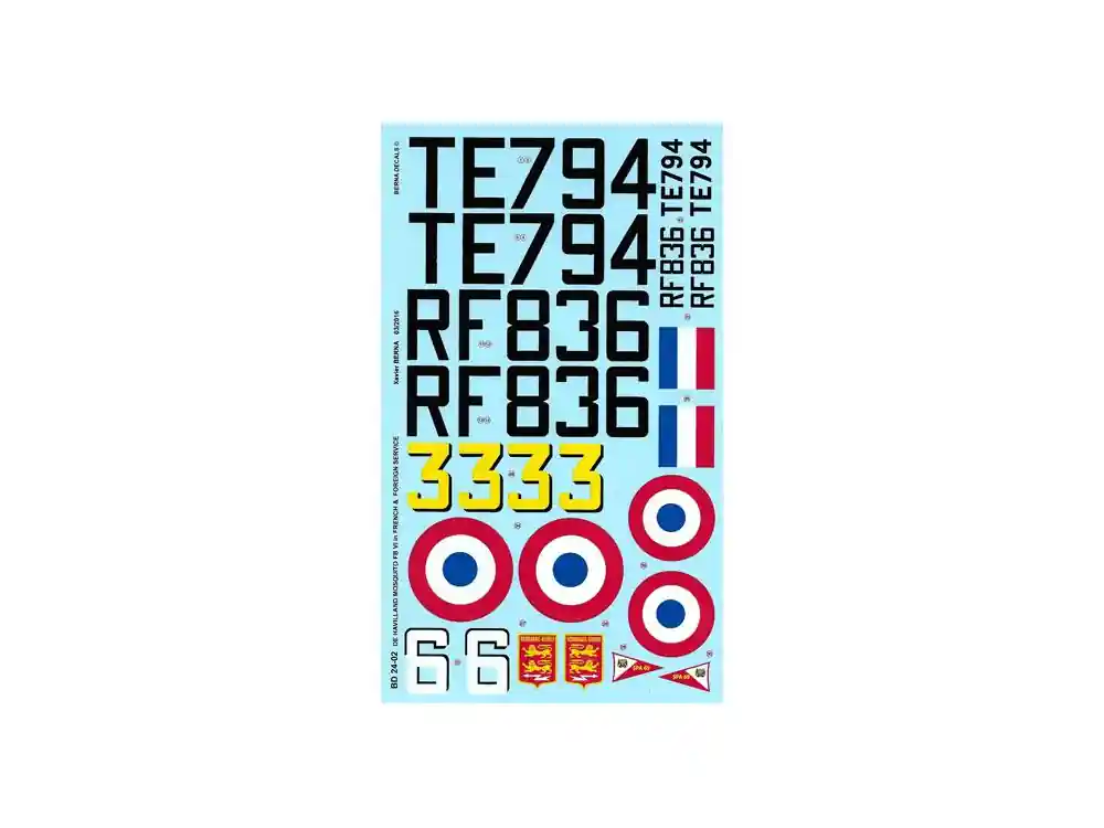 Nouvel Arrivage DECALQUES BERNA DECALS BD24-02 De Havilland Mosquito FB Mk VI Français 1/24