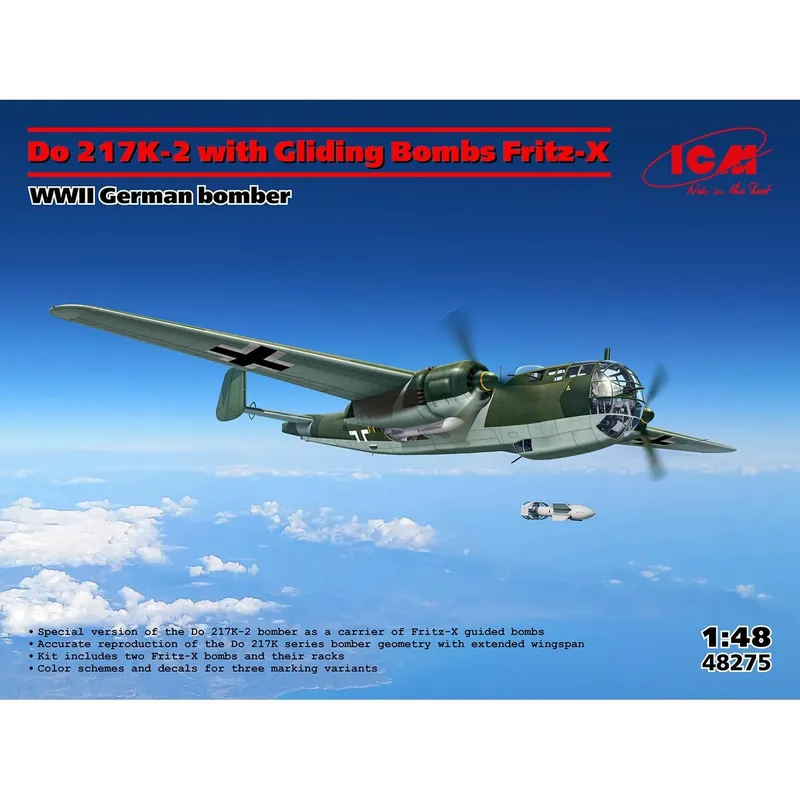 Maquette avion Do 217K-2 with Gliding bombs Fritz-X - 1/48 - ICM Meilleur Prix