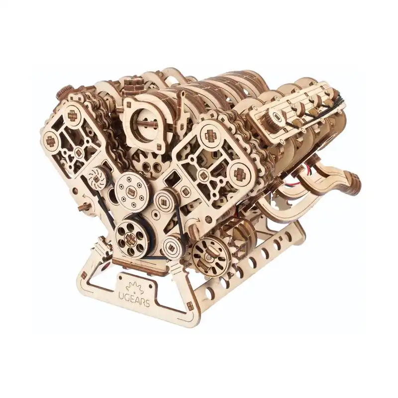 UGEARS Modèles Mécaniques V8 ENGINE 16,1x12,1x15cm, avec moteur électrique (connexion USB-C), 776 pièces, temps de montage 10h, Nouvelle Collection