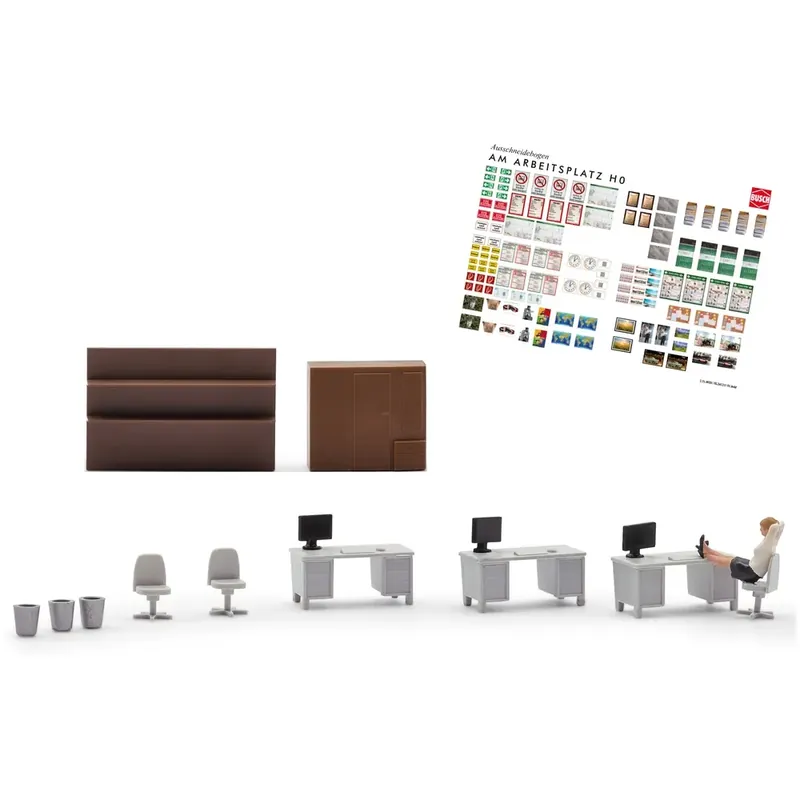 Solde Fin du travail au bureau - Ensemble d‘action scénette - Busch 79907 - HO 1/87