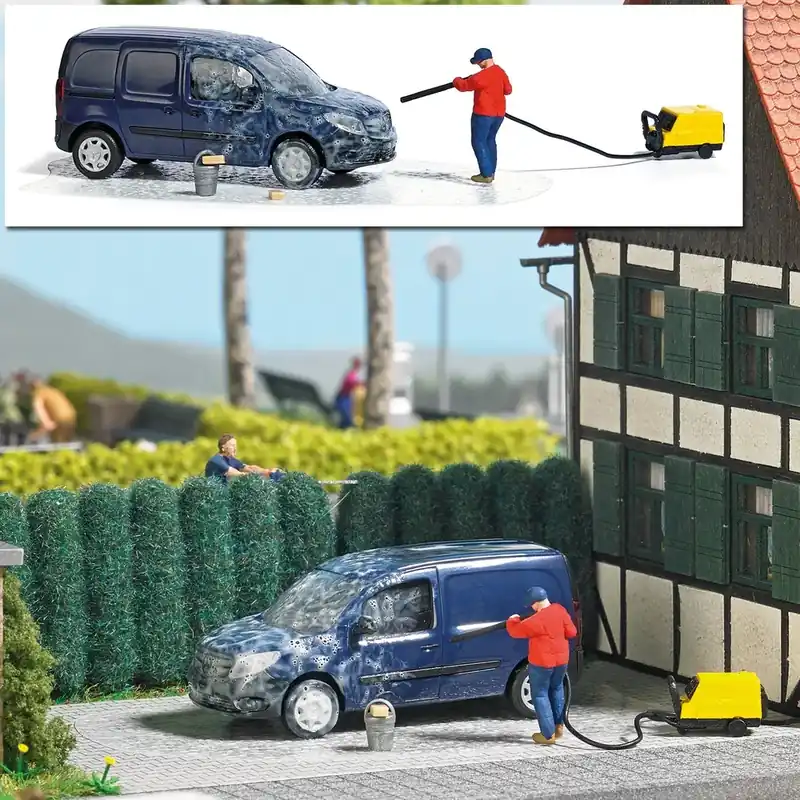 Lot "Lavage de voiture au karcher avec un homme BUSCH 7825 - HO 1/87 Offre Du Jour