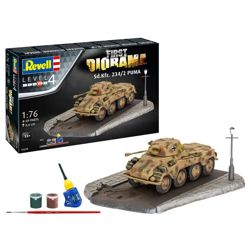 REVELL 03298 FIRST DIORAMA SET - SD.KFZ. 234/2 PUMA MAQUETTE REVELL AVEC ACCESSOIRES DE BASE 1/76 Prix Choc