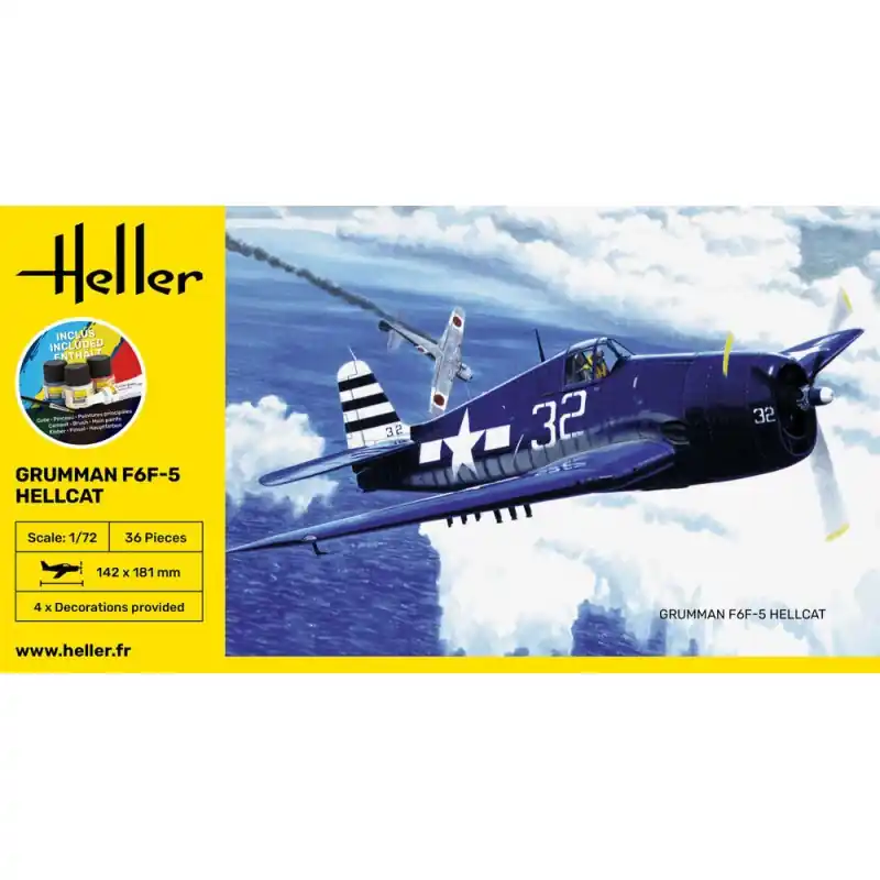 Acheter En Ligne HELLER 56272 MAQUETTE AVION STARTER KIT F6F-5 HELLCAT 1/72