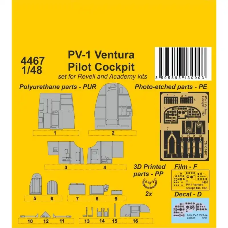 Must-Have CMK 129-4467 3D PRINTED PARTS PV-1 VENTURA PILOT COCKPIT 1/48