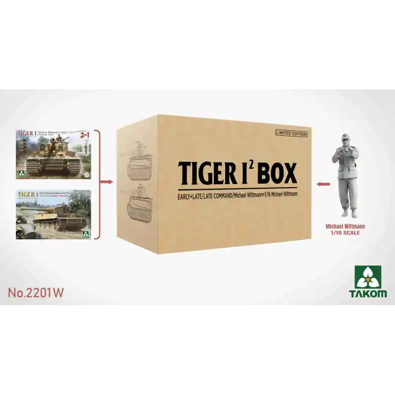 TAKOM 2201W MAQUETTE MILITAIRE TIGER I BOX EARLY + LATE / LATE COMMAND / MICHAEL WITTMAN + (1/16 FIGURINE) 1/35 Pas Cher