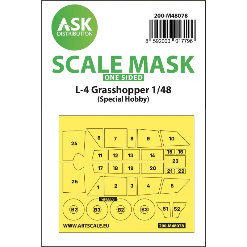 Achat Immédiat ASK ART SCALE KIT M48078 MASK L-4 GRASSHOPPER ONE-SIDED SELF-ADHESIVE FOR SPECIAL HOBBY 1/48