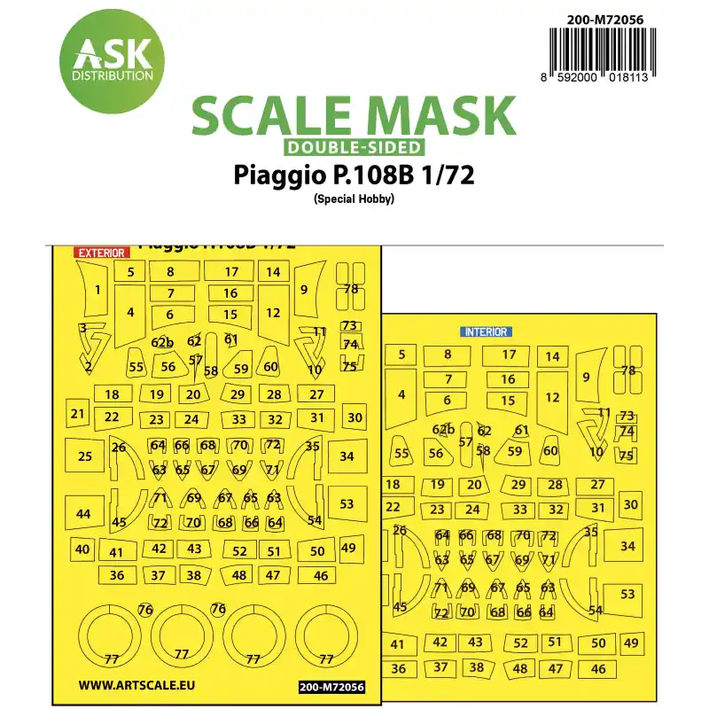 Top Vente ASK ART SCALE KIT M72056 MASK PIAGGIO P.108B DOUBLE-SIDED PAINTING EXPRESS FOR SPECIAL HOBBY 1/72