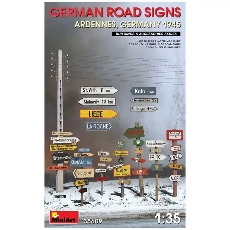 Promotion MINIART 35609 MAQUETTE DIORAMA MILITAIRE SIGNAUX ROUTIERS ALLEMANDS (ARDENNES, ALLEMAGNE 1945) 1/35