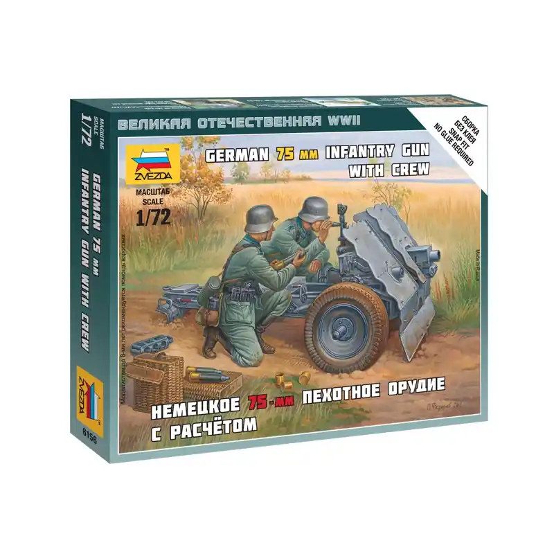 Nouvel Arrivage ZVEZDA 6156 MAQUETTE CANON D‘INFANTERIE ALLEMAND DE 75 MM AVEC ÉQUIPAGE 1/72