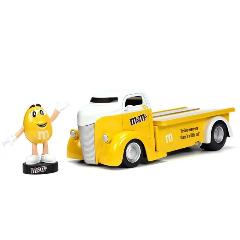 Achat Immédiat JADA 33425 FORD COE FLATBED W/M&MS YELLOW FIGURE YELLOW HOLLYWOOD RIDES 1947 1/24