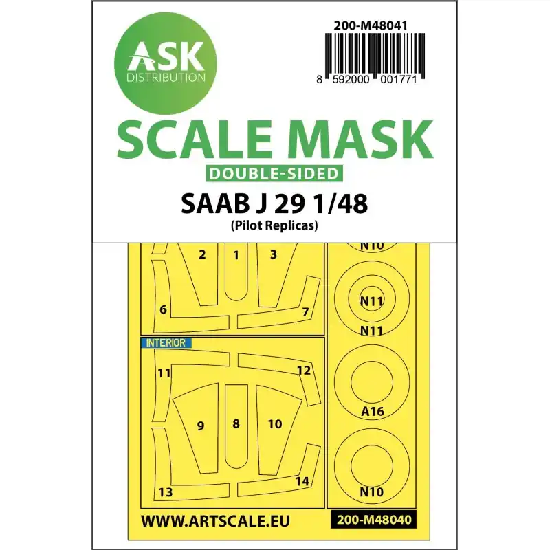 Top Vente ASK ART SCALE KIT M48041 MASK SAAB J29 B (PILOT REPLICAS) 1/48