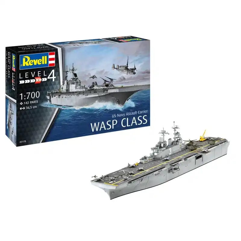 Nouvelle Collection REVELL 65178 MODEL SET US NAVY ASSAULT CARRIER WASP CLASS MAQUETTE AVEC ACCESSOIRES DE BASE 1/700