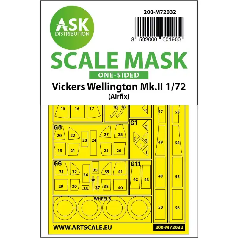 Usine Directe ASK ART SCALE KIT M72032 MASK VICKERS WELLINGTON MK.II (AIRFIX) 1/72
