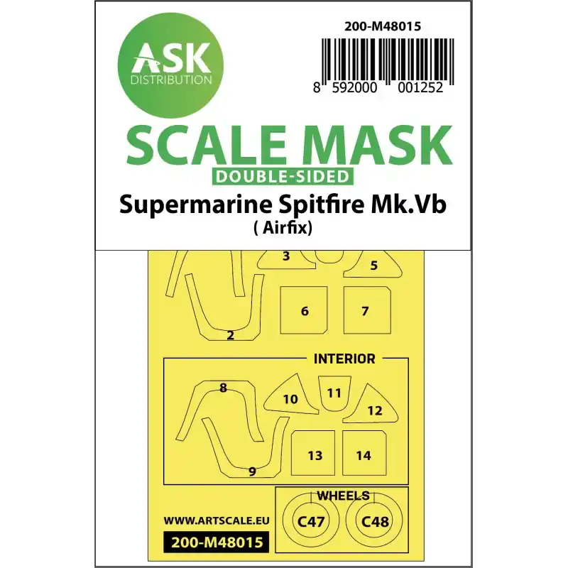 Nouvelle Collection ASK ART SCALE KIT M48015 MASK SUPERMARINE SPITFIRE MK.VB (AIRFIX) 1/48