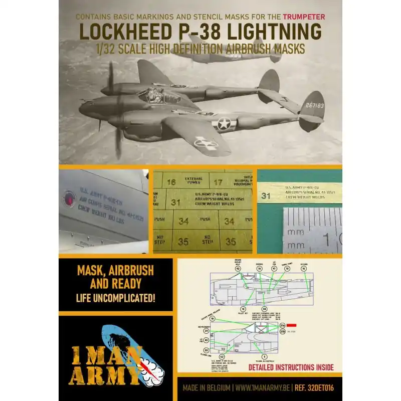 Produit De Marque 1 MAN ARMY 32DET016 MASK P-38L LIGHTNING 1/32